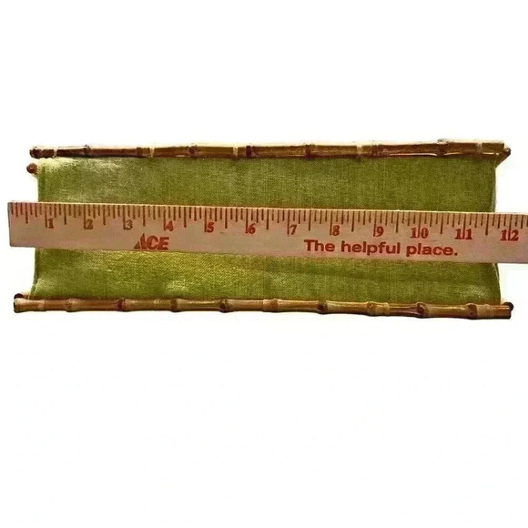 Vintage Bamboo 54 Green Fabric Handbag Magnetic‎ Closure Summer Beach Vacation - Picture 5 of 11